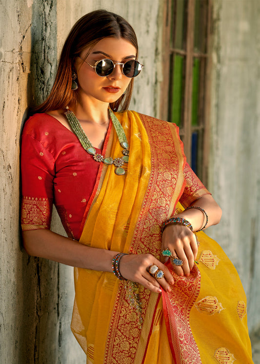 Yellow Tissue Silk Indian Saree Online