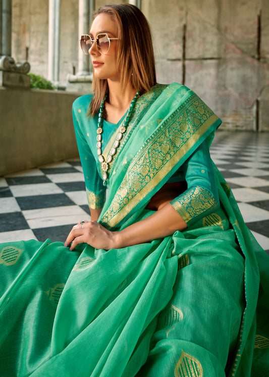 Green Woven Tissue Silk Saree Online