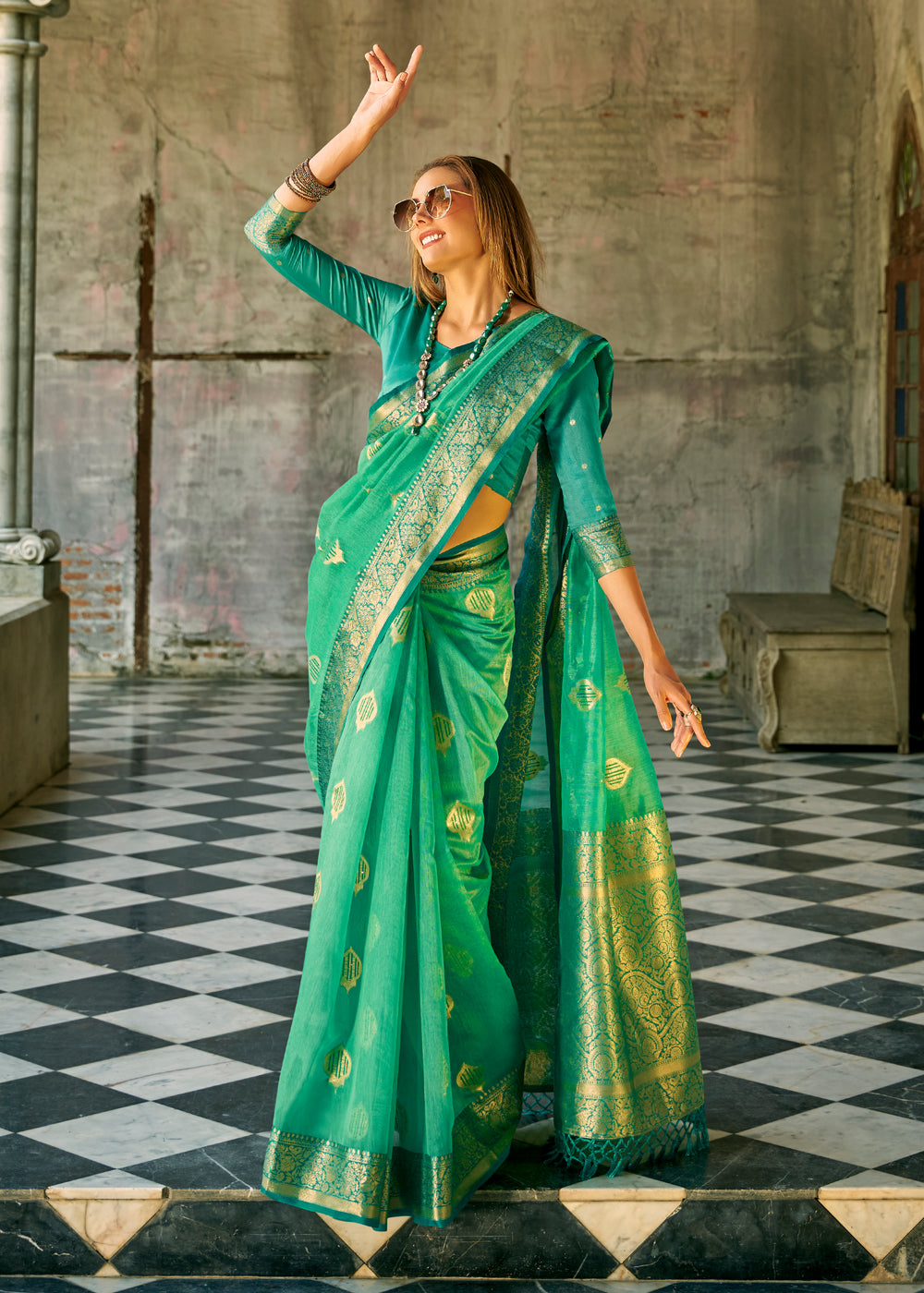 Green Woven Tissue Silk Saree Online