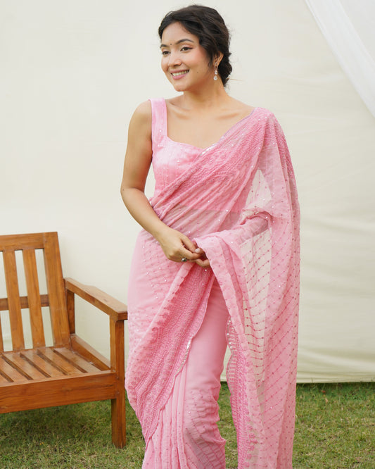 Pink Thread Work Indian Georgette Saree