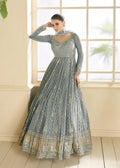 Grey Embroidered Indian Anarkali Salwar Suit - Indian Paridhan 