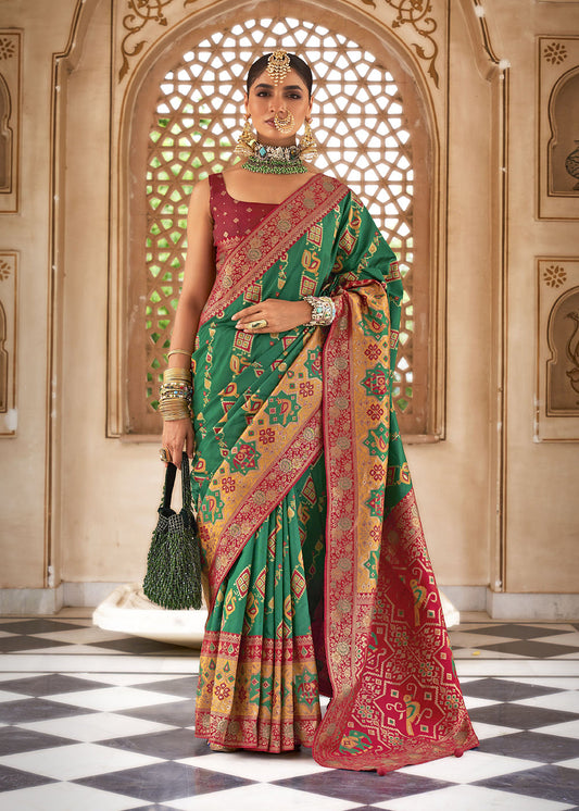 Green Zari Woven Silk Saree With Blouse - Indian Paridhan 