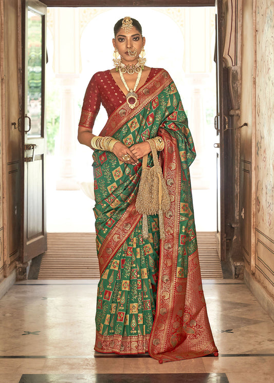 Green Zari Woven Silk Saree With Blouse - Indian Paridhan 
