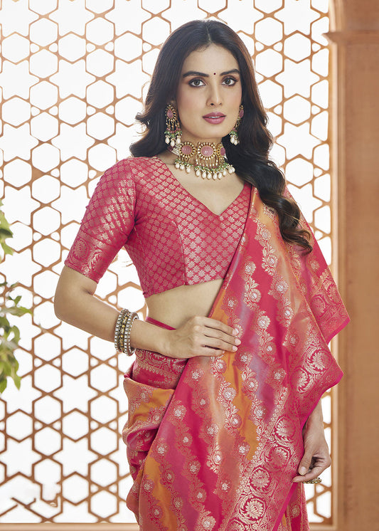 Pink Zari Wovn Banarasi Silk Saree - Indian Paridhan 