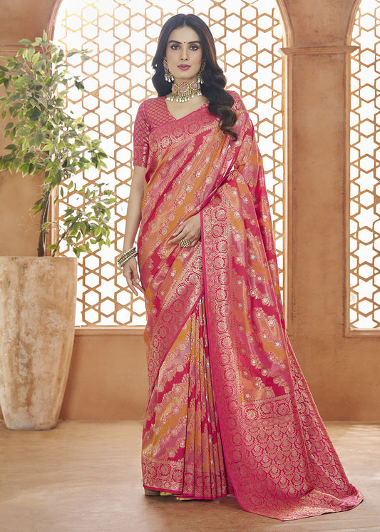 Pink Zari Wovn Banarasi Silk Saree - Indian Paridhan 