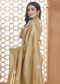 Beige Banarasi Silk Zari Wovn Indian Saree - Indian Paridhan 