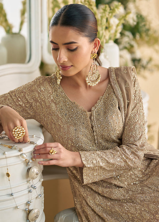 Grey Heavy Embroidered Sharara Suit In Georgette