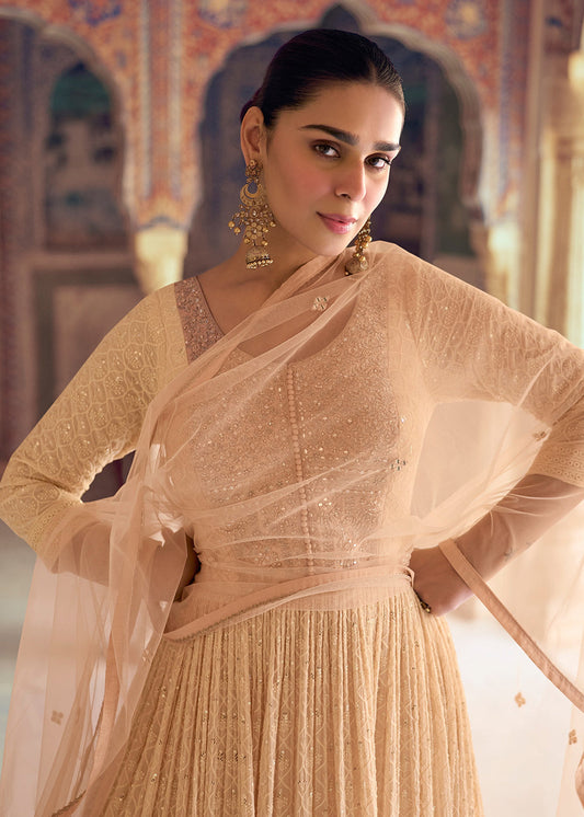 Peach Thread Embroidered Anarkali Salwar Suit