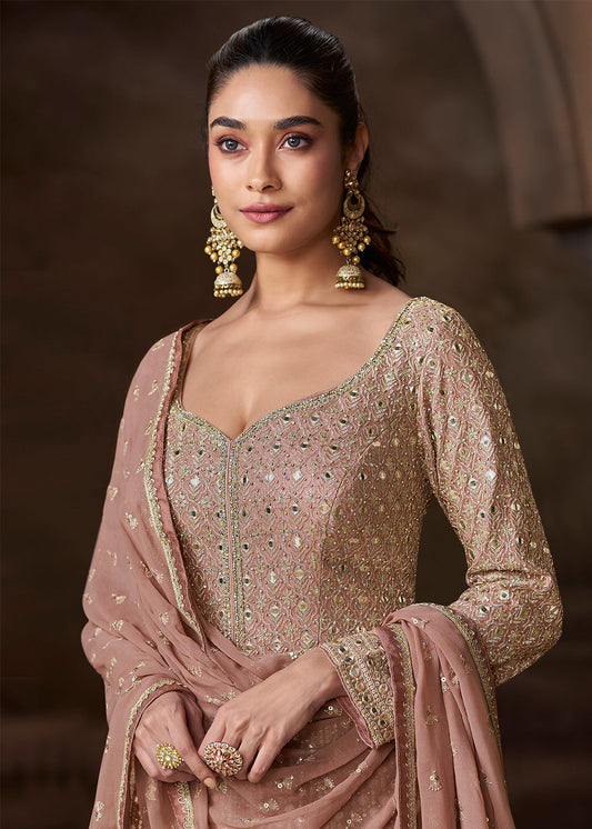 Peach Thread Embroidered Anarkali Salwar Suit