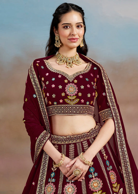 Maroon Georgette Embroidered Lehenga Choli