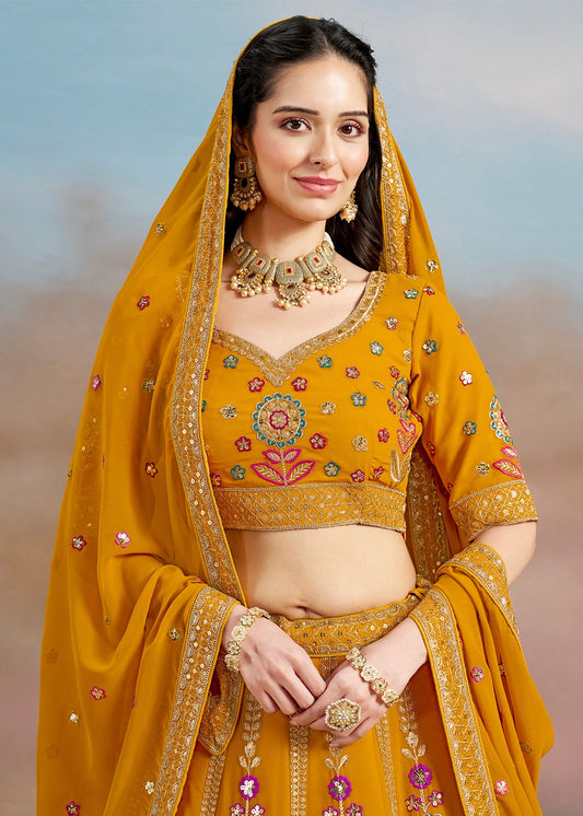 Yellow Georgette Embroidered Lehenga Choli