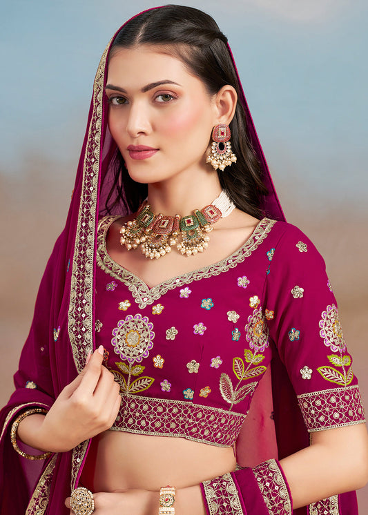 Pink Georgette Embroidered Lehenga Choli