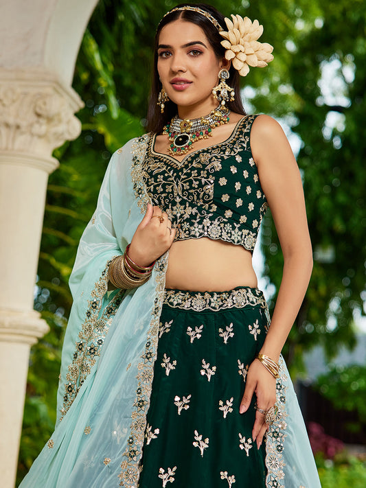Green Sequin Embroidered Party Wear Lehenga