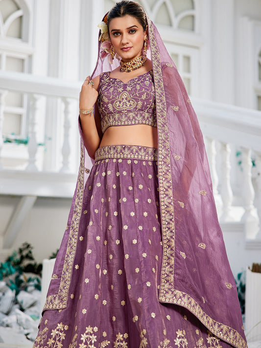 Lavender Sequin Embroidered Silk Lehenga Choli