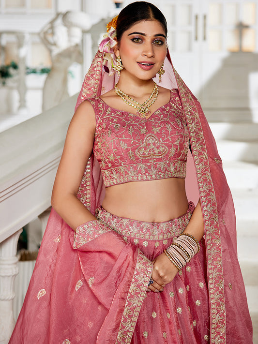 Pink Sequin Embroidered Party Wear Lehenga