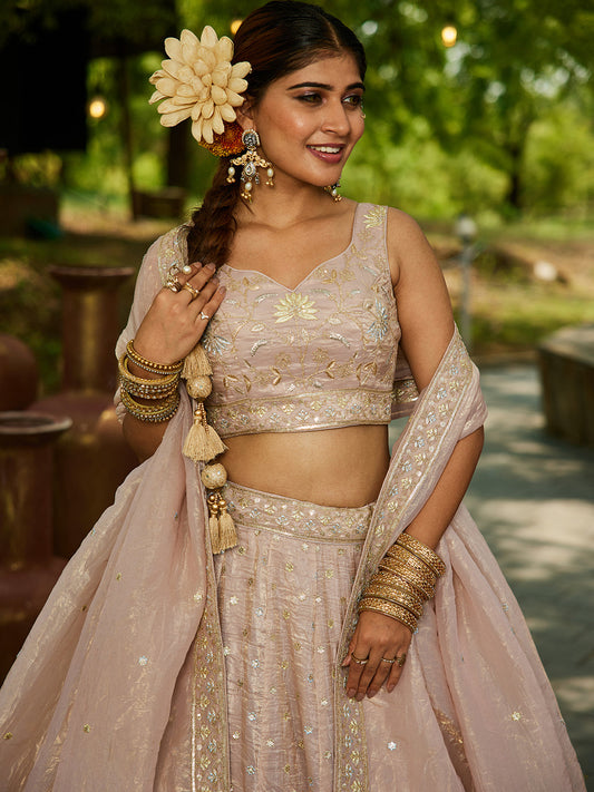 Mauve Sequin Embroidered Party Wear Lehenga