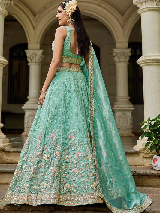 Sea Green Sequin Embroidered Party Wear Lehenga
