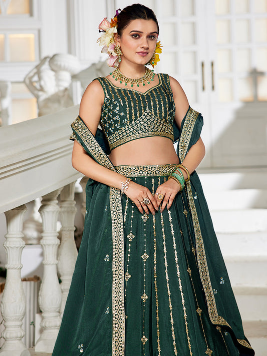 Green Sequin Embroidered Bridesmaid Lehenga