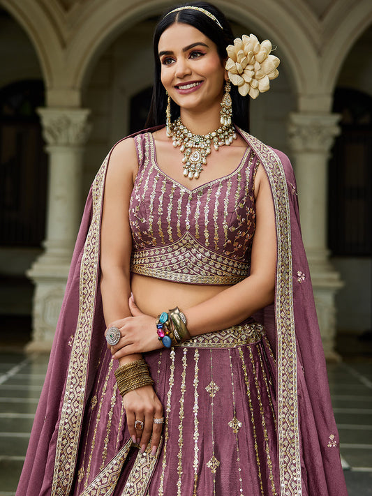 Purple Sequin Embroidered Party Wear Lehenga