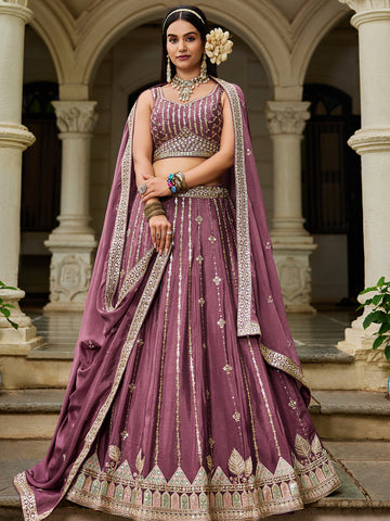 Purple Sequin Embroidered Party Wear Lehenga