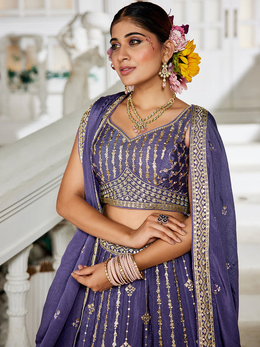 Voilet Sequin Embroidered Party Wear Lehenga
