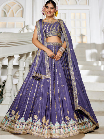 Voilet Sequin Embroidered Party Wear Lehenga