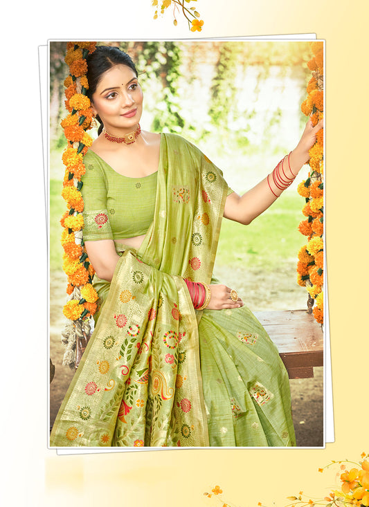 Green Zari Woven Silk Saree With Blouse
