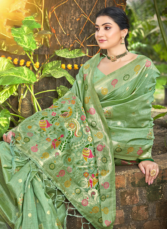 Green Zari Woven Silk Saree With Blouse