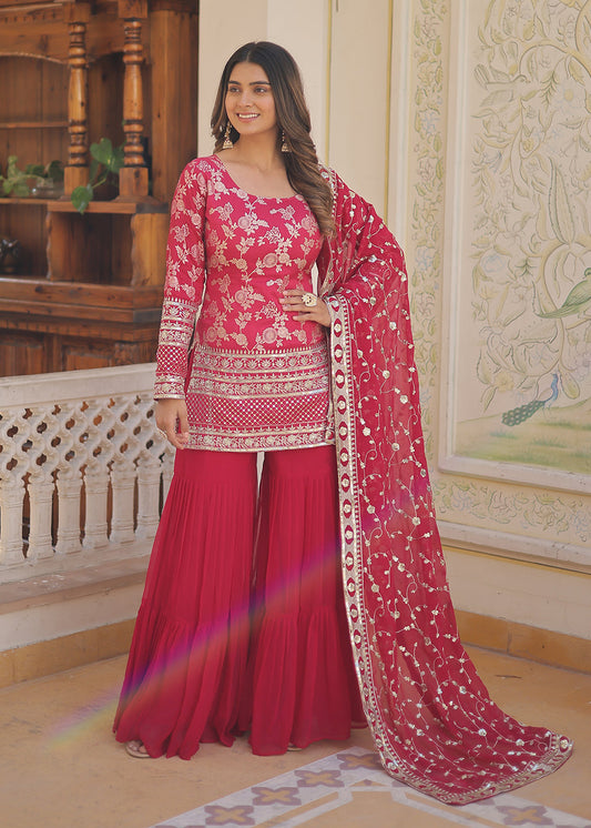 Pink Zari Embroidered Salwar Kameez For Women USA