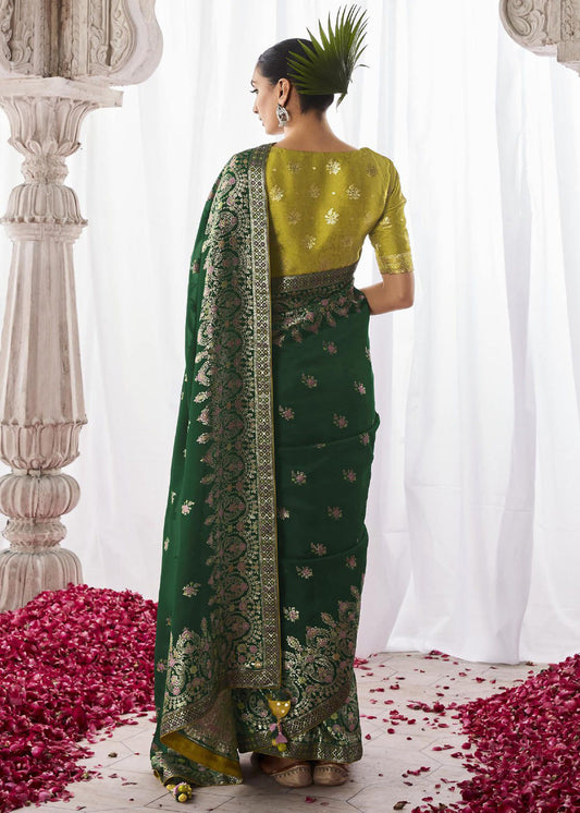 Green Thread Embroidered Silk Saree