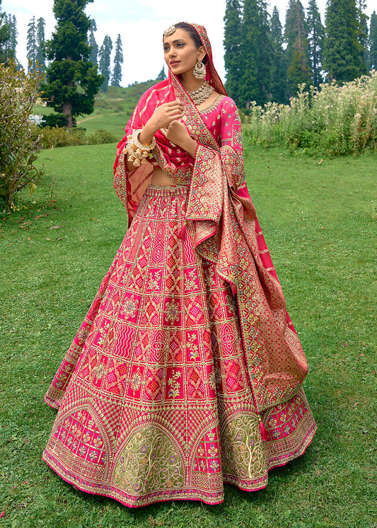 Pink Silk Embroidered Bridal Stylish Lehenga Choli USA