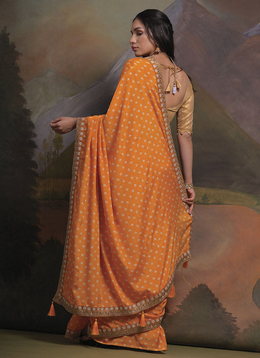Yellow Embroidered Chiffon Saree With Blouse