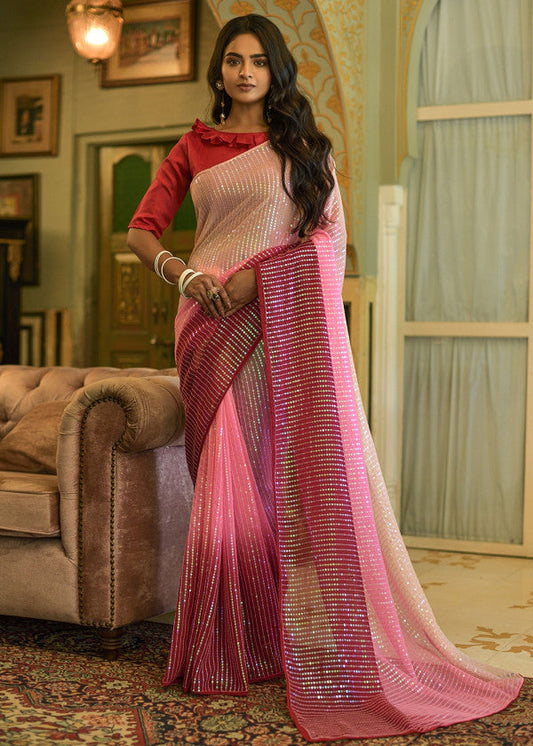 Pink Georgette Saree With Blouse - Indian Paridhan 