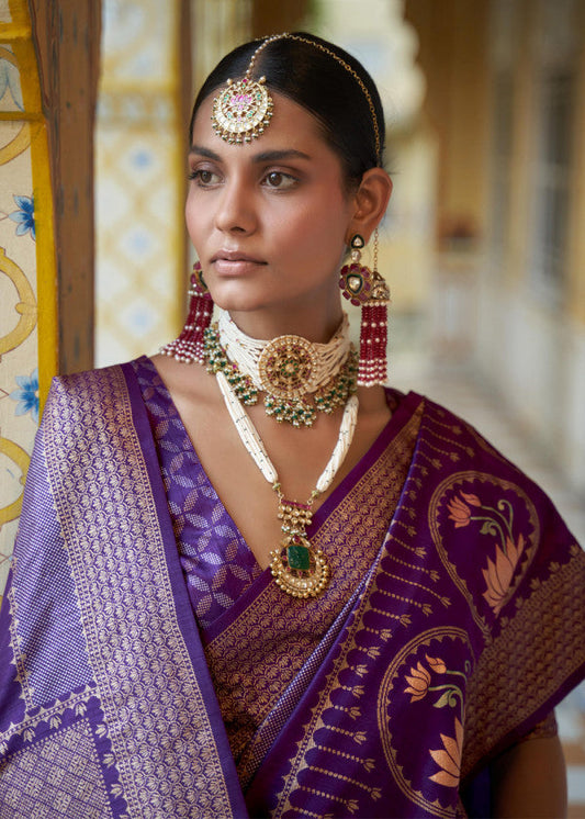 Purple Woven Silk Saree With Blouse